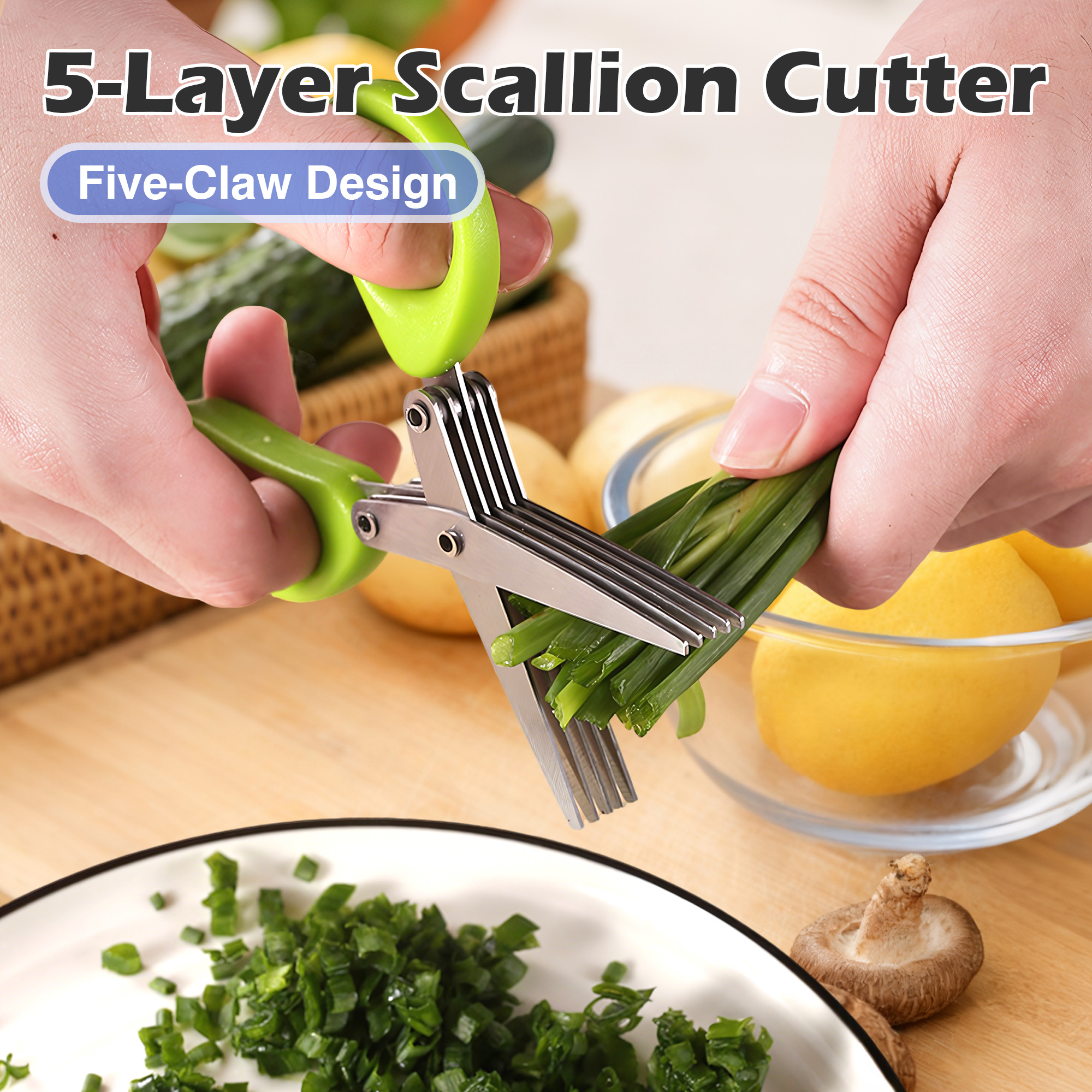 Kitchen Gadgets Set - 5 Blade Herb Scissors - Cut