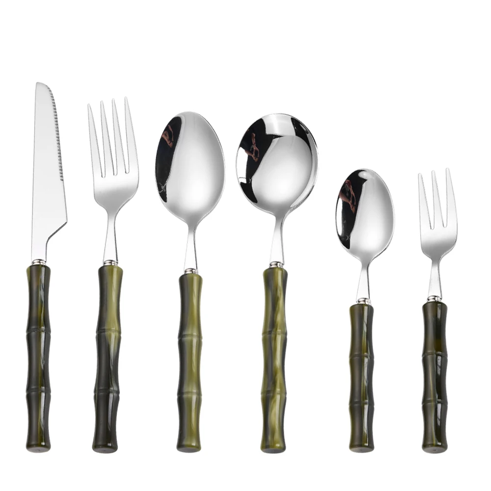 Kitchen Gadgets Green - 6Pcs Green Silver Acrylic Handle Flatware