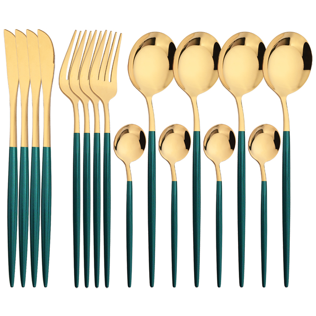 16Pcs Green Gold Dinnerware St - огляд і ціна Kitchen Gadgets Green
