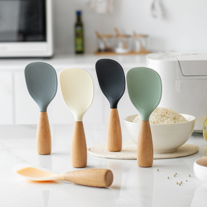 1PC Wooden Handle Silicone Ric - огляд і ціна Kitchen Gadgets On Sale